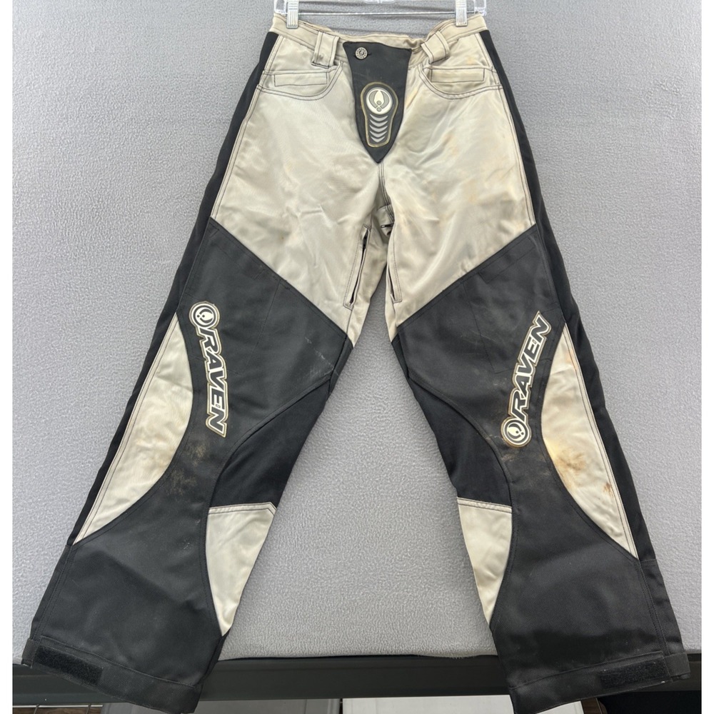 RAVEN Paintball Pants Adult Size 30 White Black Sport Style Waist Pockets Logo